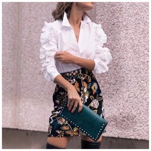 White Ruffle Sleeve Button Blouse Top